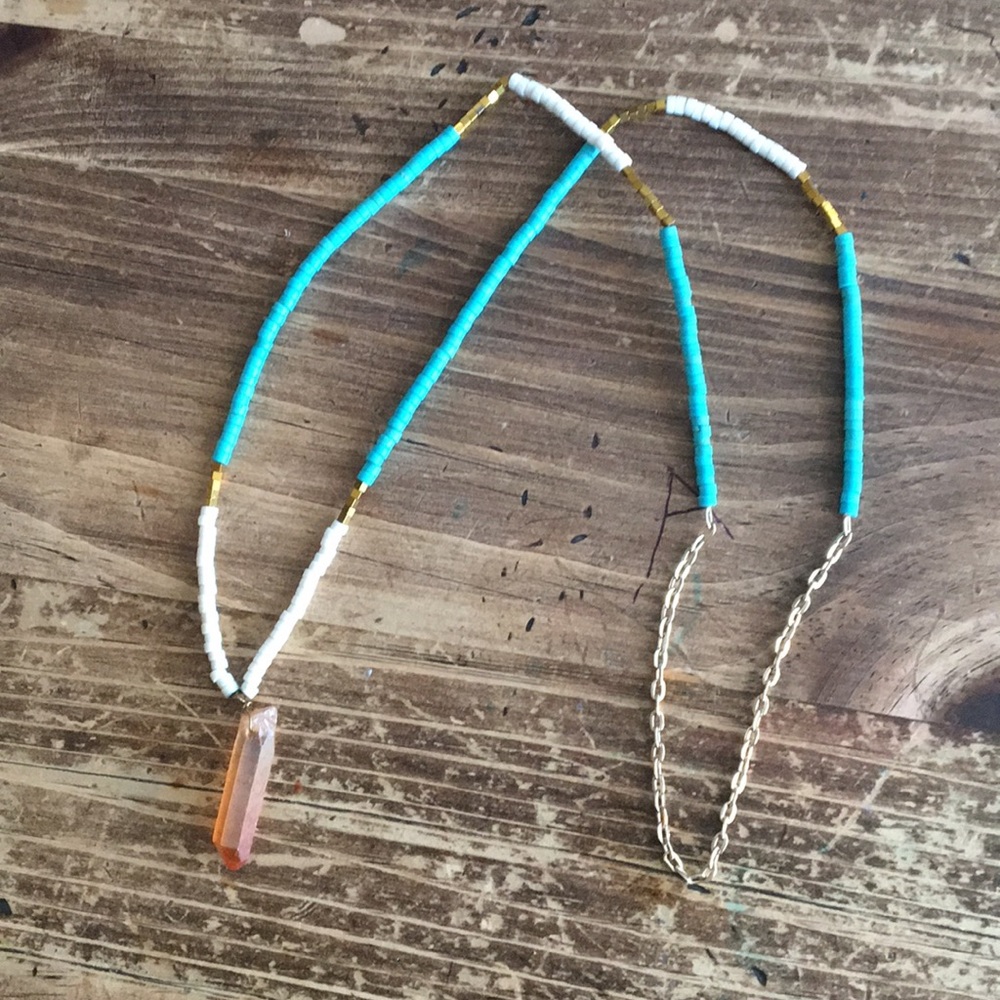 Turquoise and mixed bead necklace with pendant.